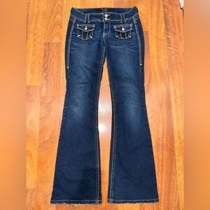 Fragile Y2K vintage 90s Classic low rise stretch dark Blue flare Denim Jeans 30